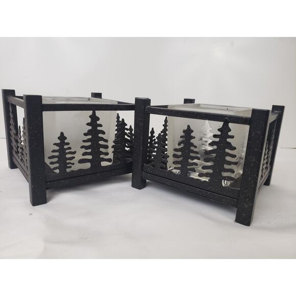Y2K PartyLite Forest Friends Metal Candle Holder with Pine Tree Cutouts Lot of 2 - Picture 3 of 10